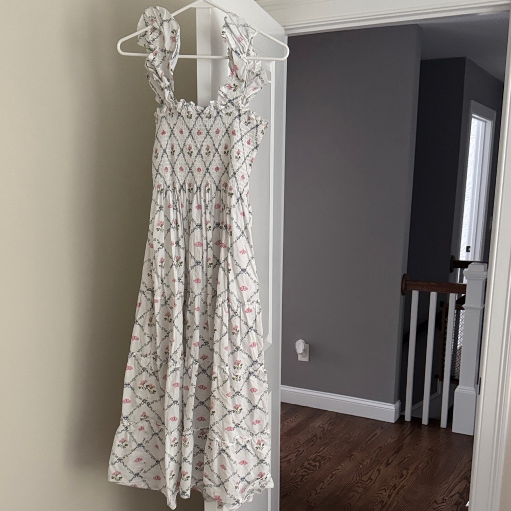 Hill House White and Pink Midi Dress